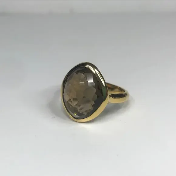 Beautiful 5ct Genuine Smoky Quartz Ring 18k Gold Vermeil Gold Smoky Quartz Ring - Picture 7 of 10